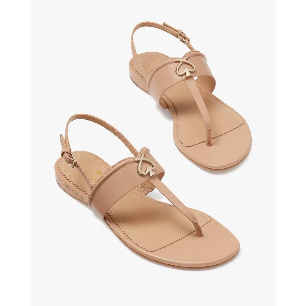 Kate Spade Kendra Leather tong sandals Light Fawn Sz 9 Minimalist Chic Quiet Lux